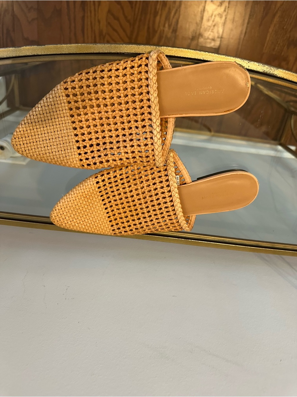 American Eagle Outfitters Woven Pointed Mules in Tan